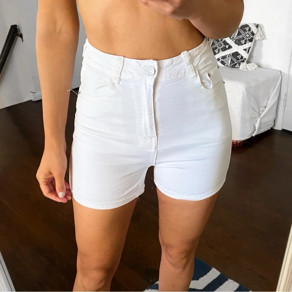 🐚 MISS BON WHITE COTTON HIGH WAIST JEAN SHORTS!